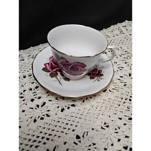 Royal Kent Cup and Saucer Bone aching from England Burgundy Roses
